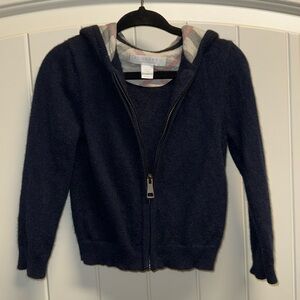 Burberry cashmere navy zip up hooded jacket